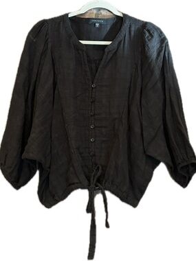 Sanctuary Black Button-Front Tie-Hem Peasant Blouse